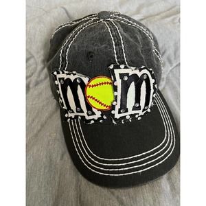 Softball Mom Distressed Game Day Hat w Rhinestones